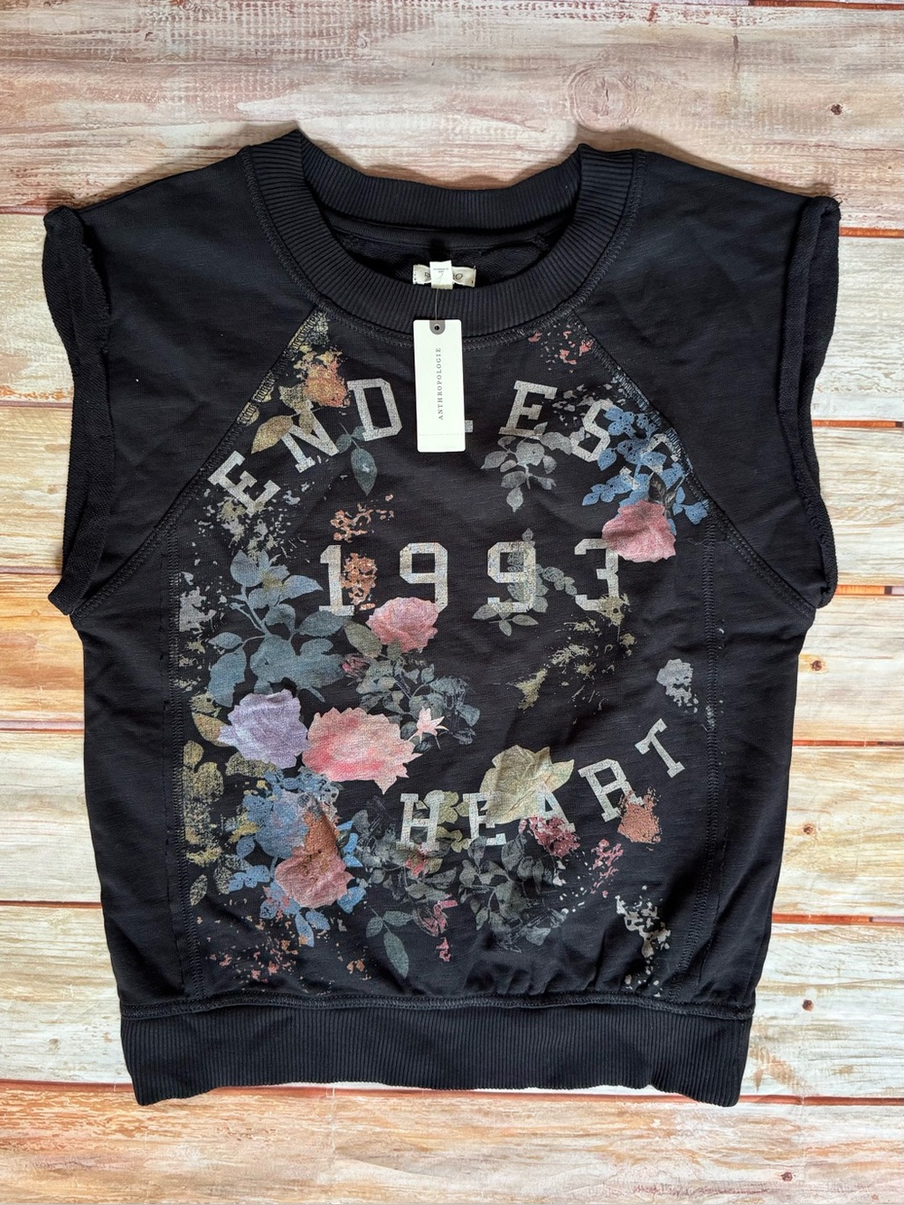 ANTHROPOLOGIE PILCRO Black Pullover Muscle Sweatshirt Top Sz XS "Endless Heart" - Picture 8 of 12